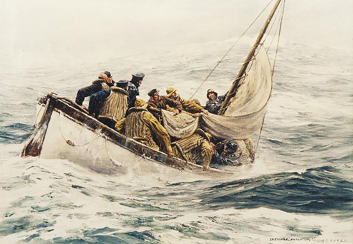 German émigré Anton Otto Fischer had an aptitude for painting #maritime scenes. This work, 'Worsening Weather' is in the  #EganArtCollection. Fischer signed it as Lt. Comdr. Anton Otto Fisher USCGR; he was sworn into the @USCG following WWII. Learn more at eganmaritime.org/news/eganartco…