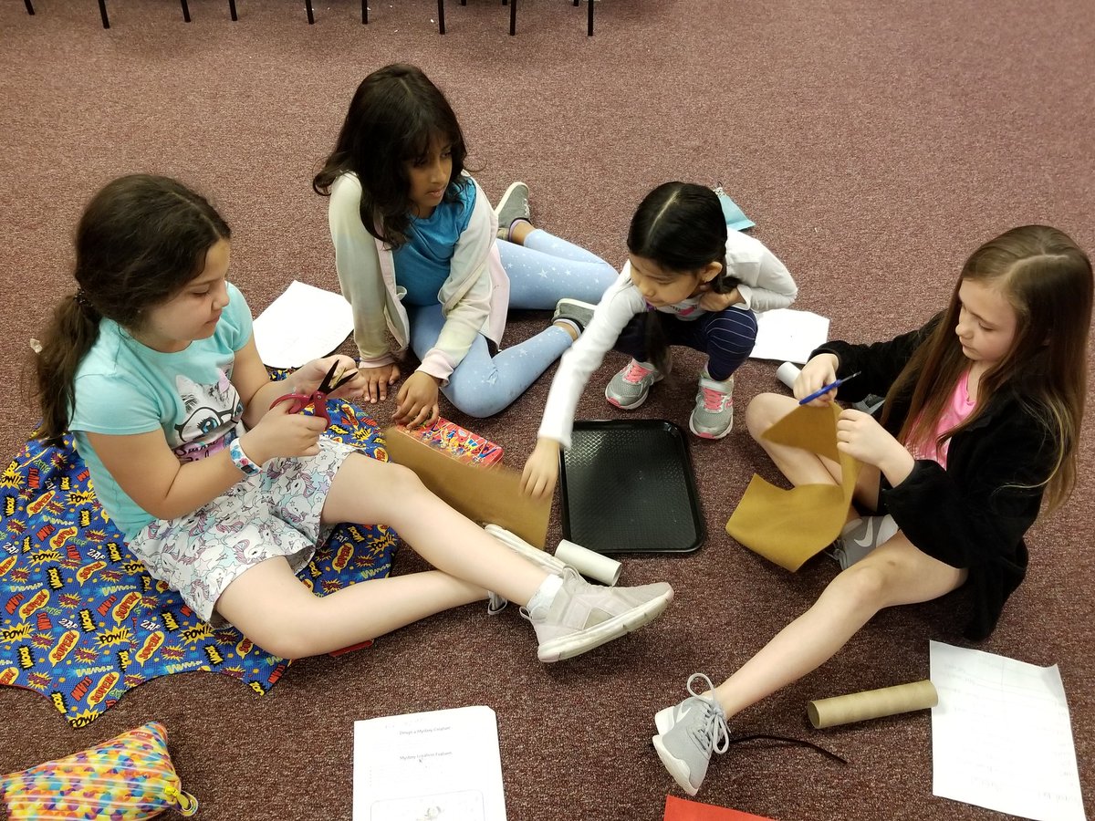 MsWolf126's tweet photo. Students in Room 126 and 128 are hard at work in Paynter's Media Center using the Design Process to make a Mystery Creature for Science!  #STEAMcatalyst @MrsWalshPES @cntr4creativity @AlleghenyIU3 @remakelearning @JaneenPeretin @_ahuffman https://t.co/QtjBu0Q9OQ