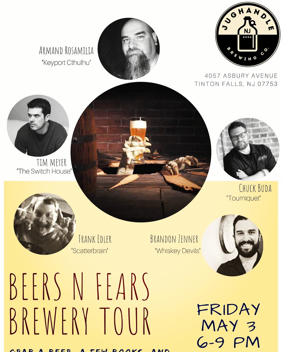 NJ peeps! Tonight, we're kicking off the BEERS N FEARS tour in Tinton Falls at Jughandle Brewing. It's a great brewery with delicious beers and I'd love to see all of your faces, so make it happen. 😉 #newjerseycraftbeer #jughandlebrewingco #booktour #njfun #njbeer #njbrewery