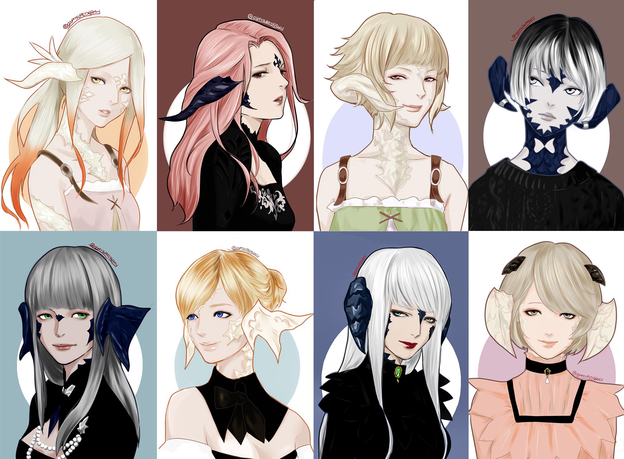 グレイ アウラ女性イラスト企画 ８枚揃いましたー またしても適当にならべただけ こんな素人絵にお付き合いくださりありがとうございました これ楽しかったのでまたやりたいです その際はモデルのご協力をお願い致します 非常に応募欄も眼福で