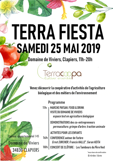 Forest2G's tweet photo. #Terracoopa #Montpellier Save the date ! Saturday, May 25 ! #TerraFiesta farmers'market, workshops, visit of the farm, events for kids, conference with Ernst Zurcher & Saran Keita, .. https://t.co/RlIIHEMsFG