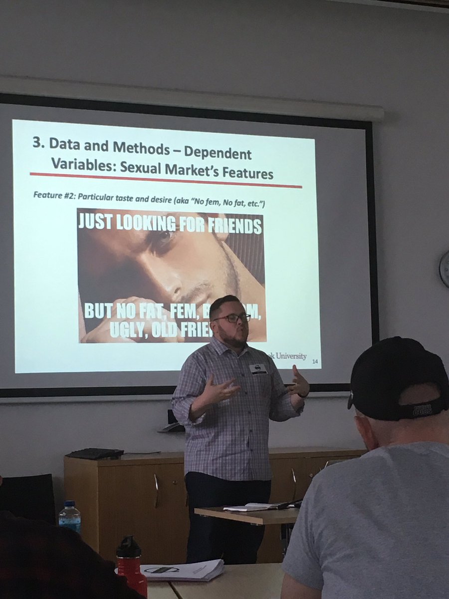 JGarciaIglesias's tweet photo. Robert Cserni’s presentation on @Grindr was really interesting. What are the political implications of Grindr allowing men to specify their desires in such depth? Also, he sustains that there are TOPS on Grindr! 🍆♥️ @mascnet #mascnet https://t.co/1Yigf0EqAL