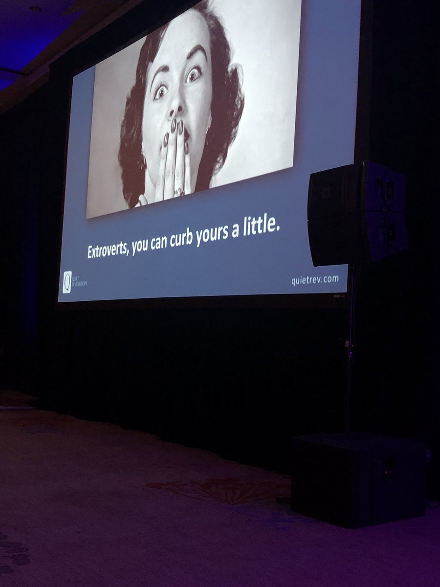 LHamiltonCPA's tweet photo. Enlightening keynote by author Susan Cain How to Harness the Strengths of Introverts, transform how we lead. Structure your work spaces and meetings to meet needs of both introverts and extroverts. #WPOLeadingUp https://t.co/JlcZhmvGPW
