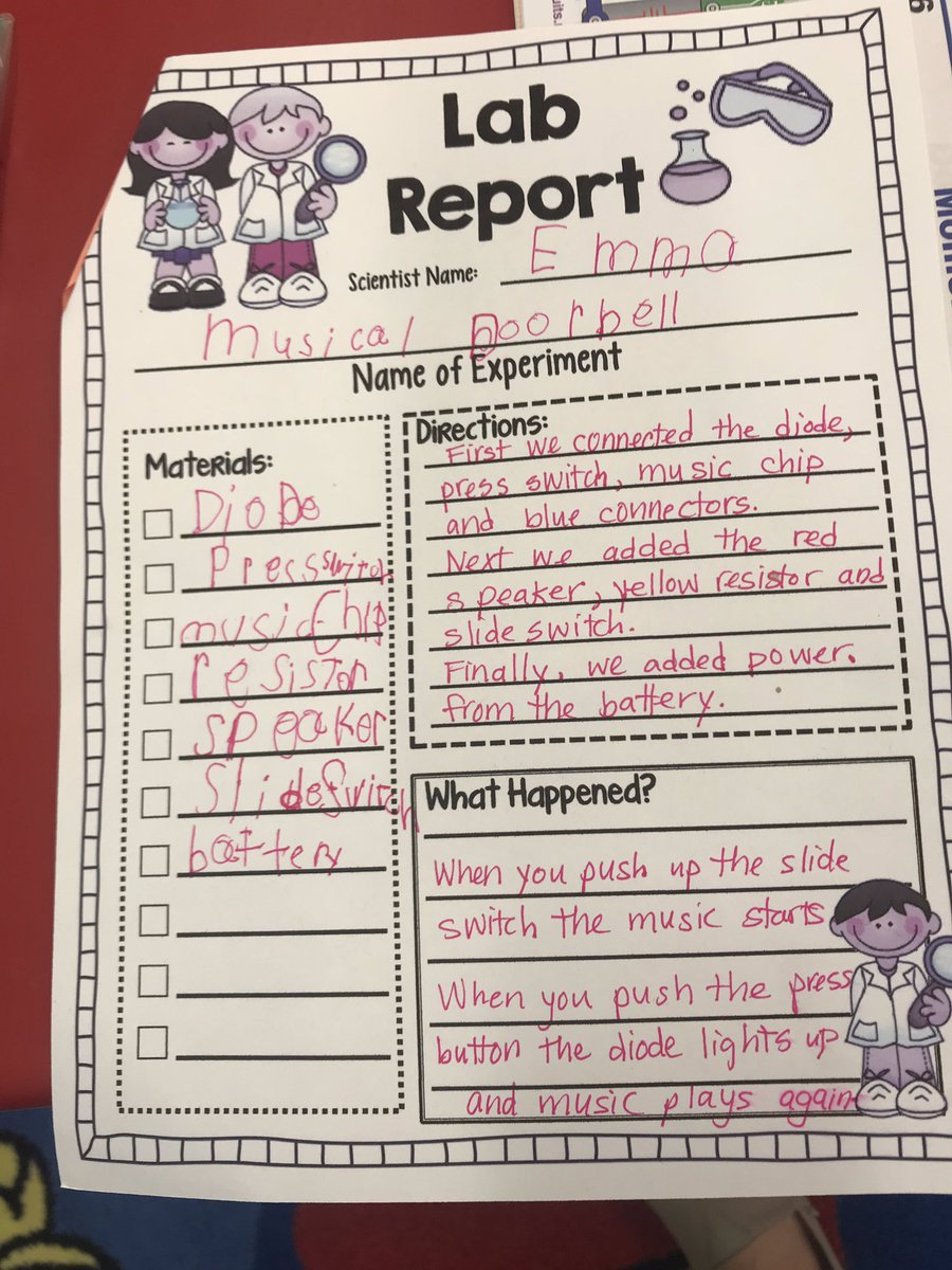 KdgFullday's tweet photo. Scientist of the Week!!! Emma used a an electrical circuit board and created a door bell that plays Happy Birthday!🎉🎈🎊 #rrcschools #sciencerocks https://t.co/dQ9QbeU7v9