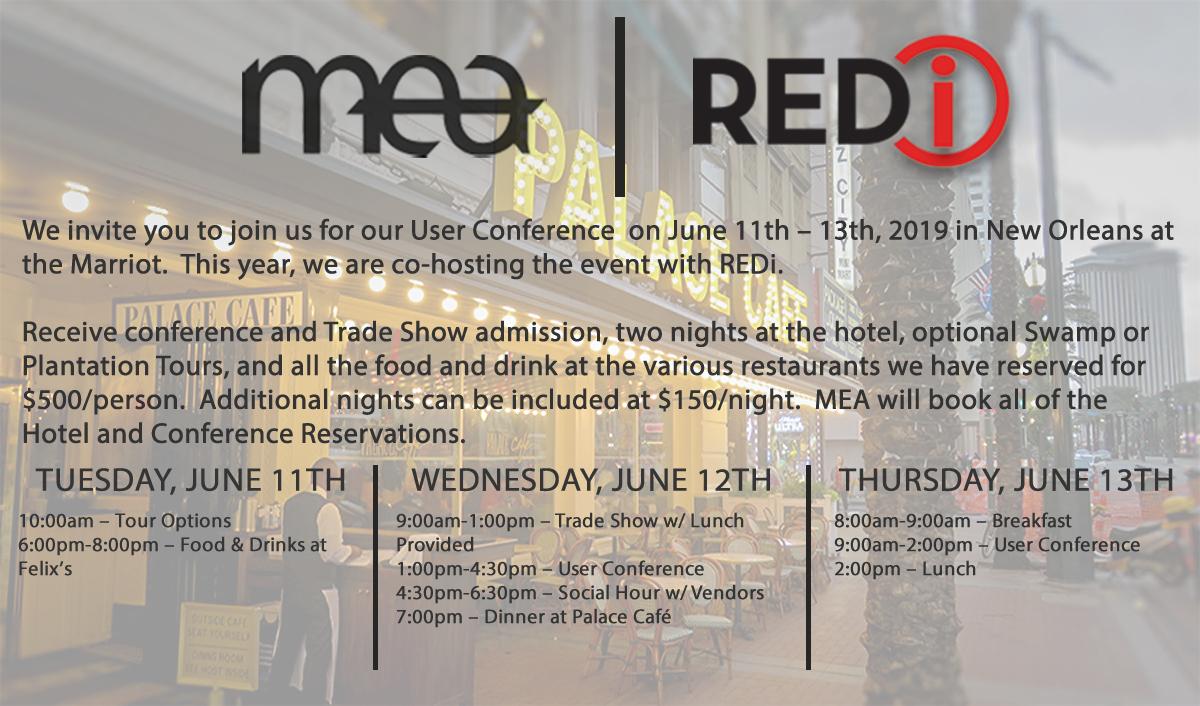MEA_Financial's tweet photo. Check out what's happening this year at our conference in New Orleans, co-hosted by @4redi. Register at https://t.co/dp1yAffJuw. Use the code Twitter19 in the info, and we’ll waive the registration late fee. 
For more info, visit https://t.co/mgMoiOjk3Q https://t.co/VkZ5E0p2am