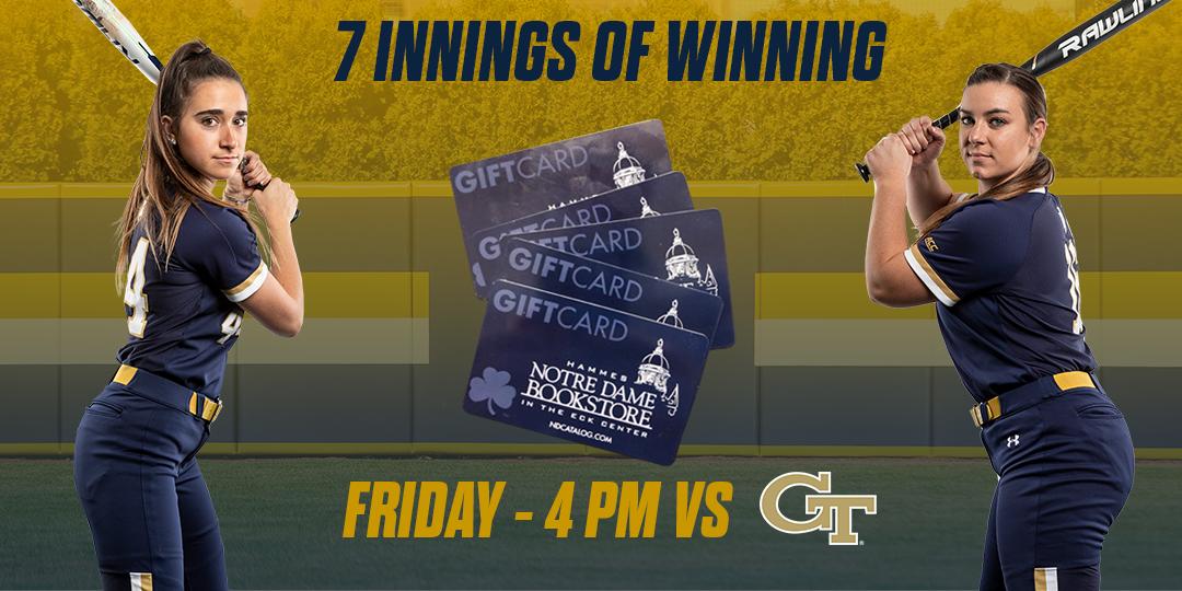 Come out to <a href="/NDsoftball/">Notre Dame Softball</a> tonight for a chance to win a <a href="/HammesNotreDame/">Notre Dame Bookstore</a> gift card each inning!

📅 Tonight, May 3
🎟️ FREE ADMISSION