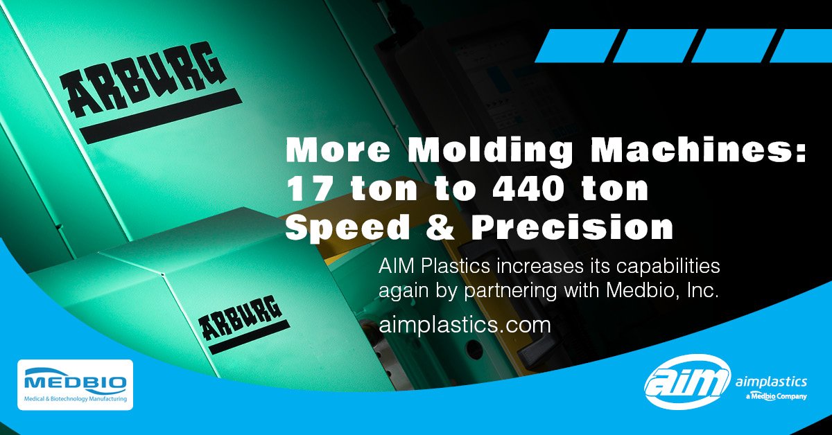 AIMplastics's tweet photo. Our capabilities list continues to grow.  Between AIM Plastics and Medbio, we now have molding presses ranging in size from 17 ton to 440 ton.  https://t.co/zEM5UBKkN7  #medical #biotech #manufacturing #plastics #aimplastics #medbio https://t.co/U9obHS0RFI
