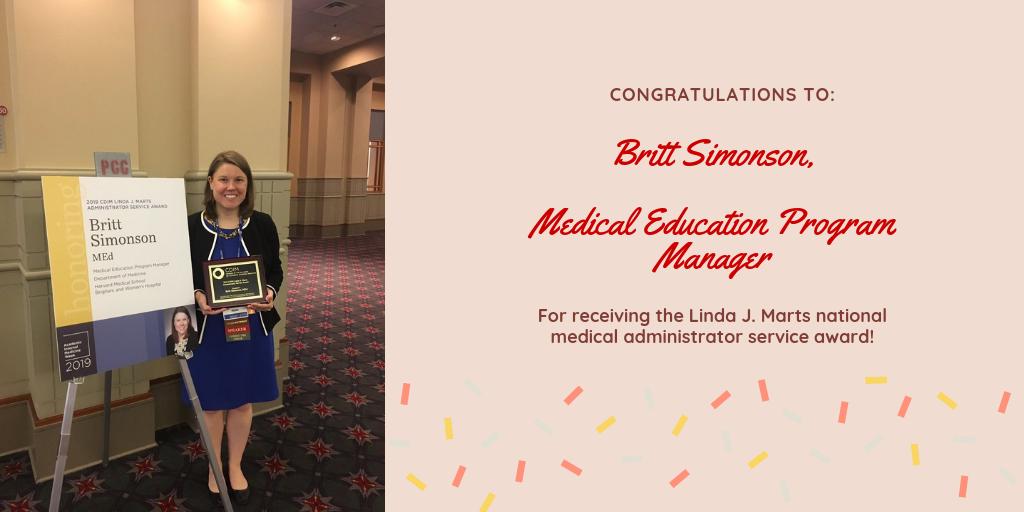 A BIG #BEIcongrats are in order for @Briluther07, med ed program manager, who was selected for the Alliance for Academic Internal Medicine’s (AAIM) Clerkship Directors in Internal Medicine (CDIM) Linda J. Marts Administrator Service Award! Read it here: bit.ly/2PJd6RK