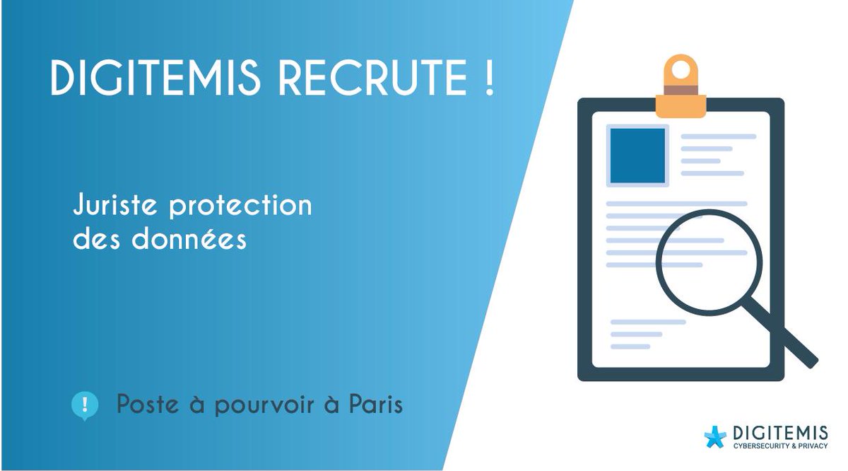 Digitemis's tweet photo. #DIGITEMIS recrute ! Poste à pourvoir à #Paris en #CDI, franchissez le pas : https://t.co/yv4UlzRVoH
#DIGITEMISrecrute #cybersecurity #privacy https://t.co/QA4VBoZHdU