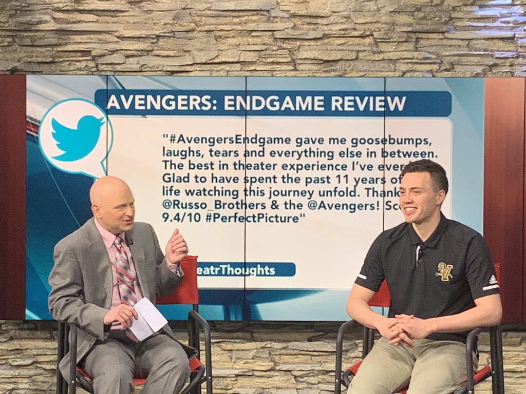 ThtrThoughts's tweet photo. Fun time as always with @WCAX_Scott! We discussed #AvengersEndgame as well as some upcoming movies I’m looking forward to! https://t.co/Wh5rRQFRn9