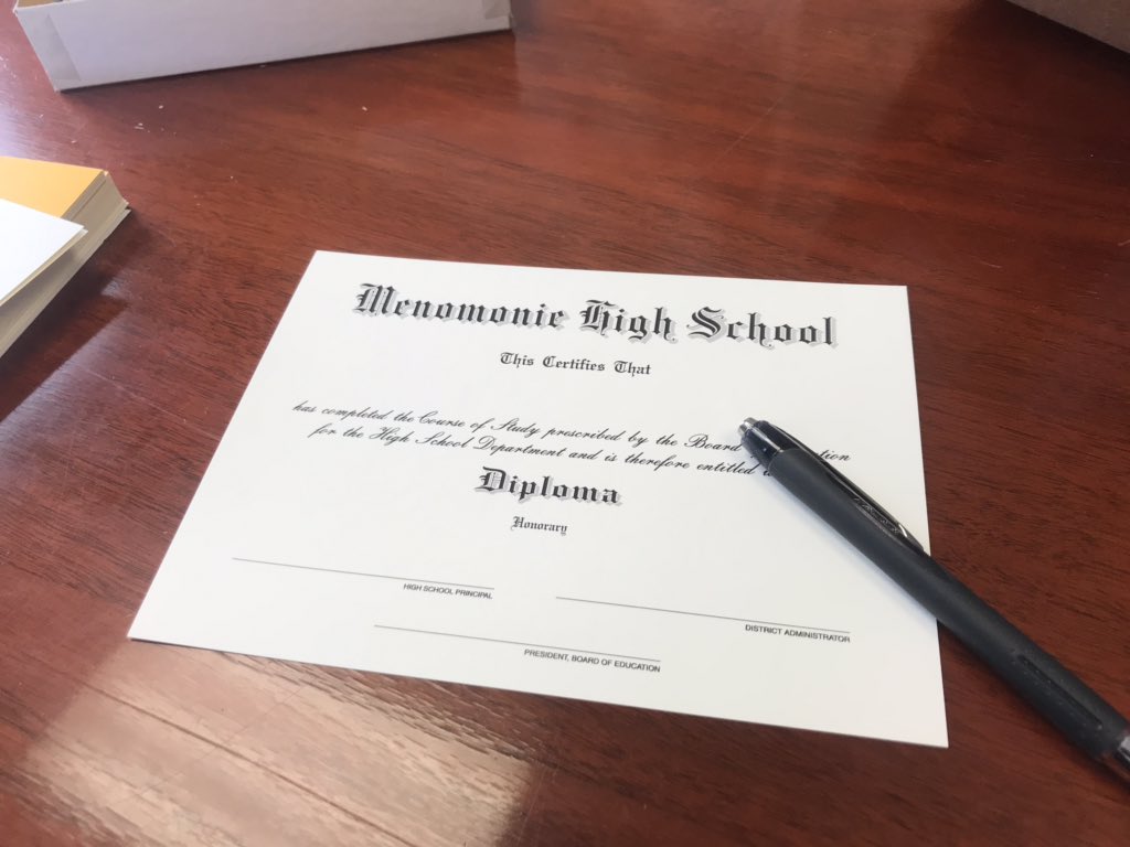 joezydowsky's tweet photo. Ok @mhsmustang1 seniors. Now this is getting real. The first signatures have been added to this year’s Menomonie High School diplomas. #MHSgraduation #June2 https://t.co/DXM4kUogVh