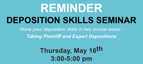 :: Pensacola Deposition Skills Seminar Update ::
 The seminar has been approved for FL Bar CLE Credits -
 2.5 General 
 2.5 Civil Trial
 FDLA members attend for FREE! 
 $50 for non-members!
 Register today!