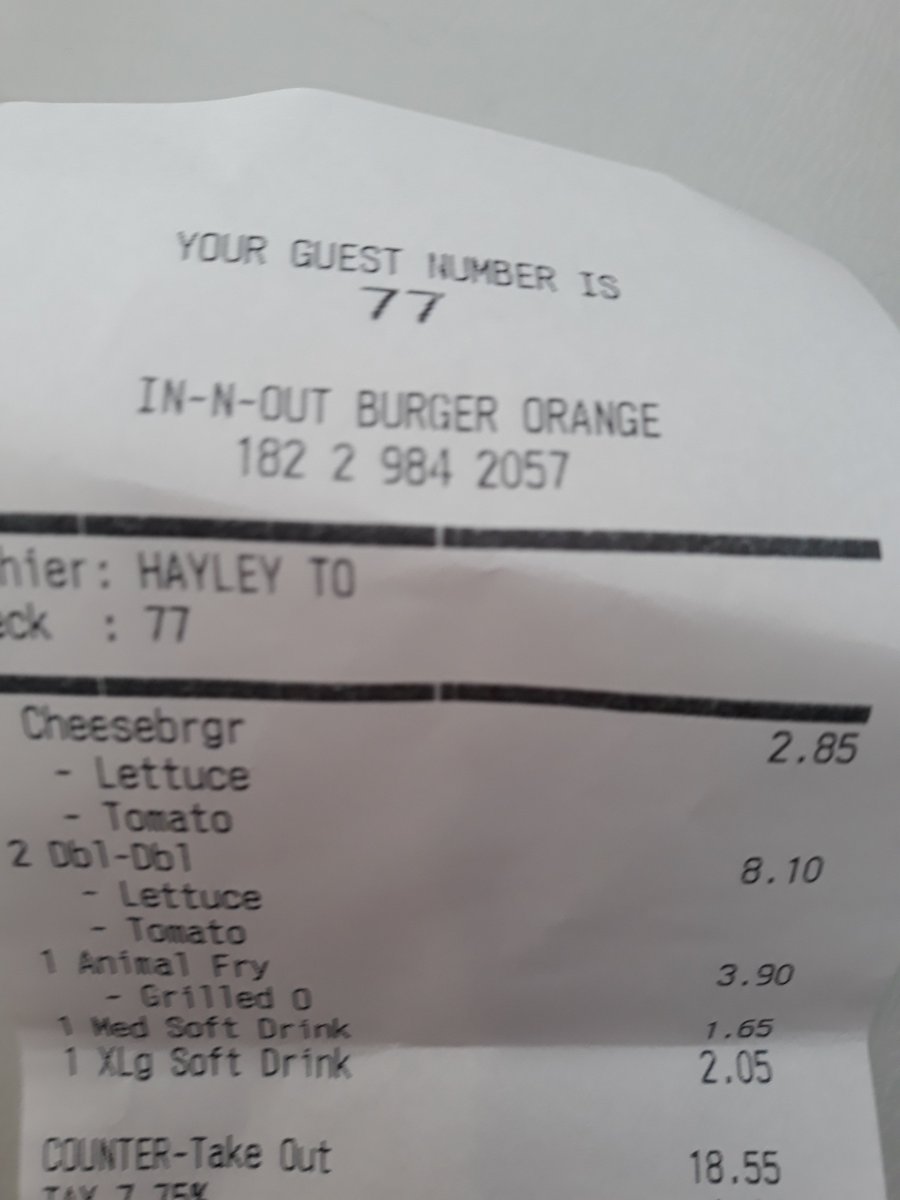 writerbynite's tweet photo. @clintfrazier My In n Out receipt reminded me of you. https://t.co/3pJH4TKZMM