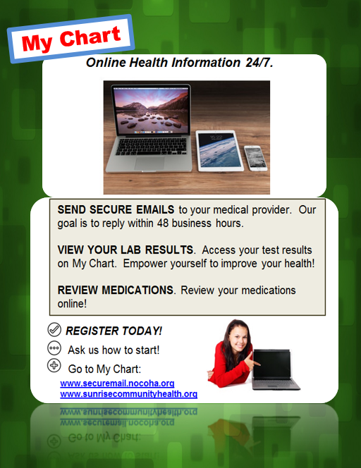 SunriseCommHlth's tweet photo. #FridayFunFact
Do you know about our Patient Portal? Learn about MY CHART, online health information 24/7. Give us a call if you have questions, we are here to help!
#MyHealthCenter https://t.co/68XUMILFGs