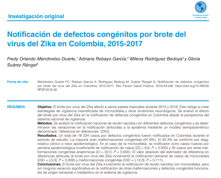 rpsp_pajph's tweet image. Artículos recientes: Notificación de defectos #congénitos por brote del virus del #Zika en# Colombia, 2015-2017 doi.org/10.26633/RPSP.…