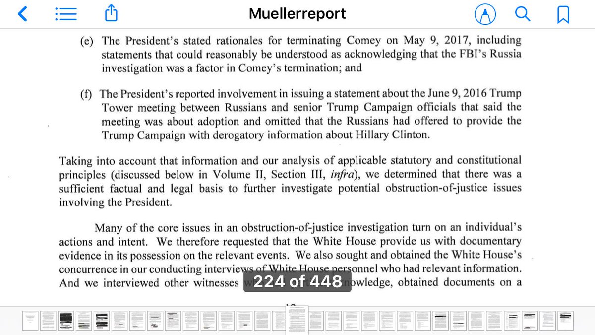 55. A. thru F. documents evidence that there was sufficient factual and legal basis to investigate the president* on obstructionPerspective: For a guy who never met a camera he didn’t like, Trump demurred when it came time for Mueller spotlight. No prob cuz SCO had the evidence