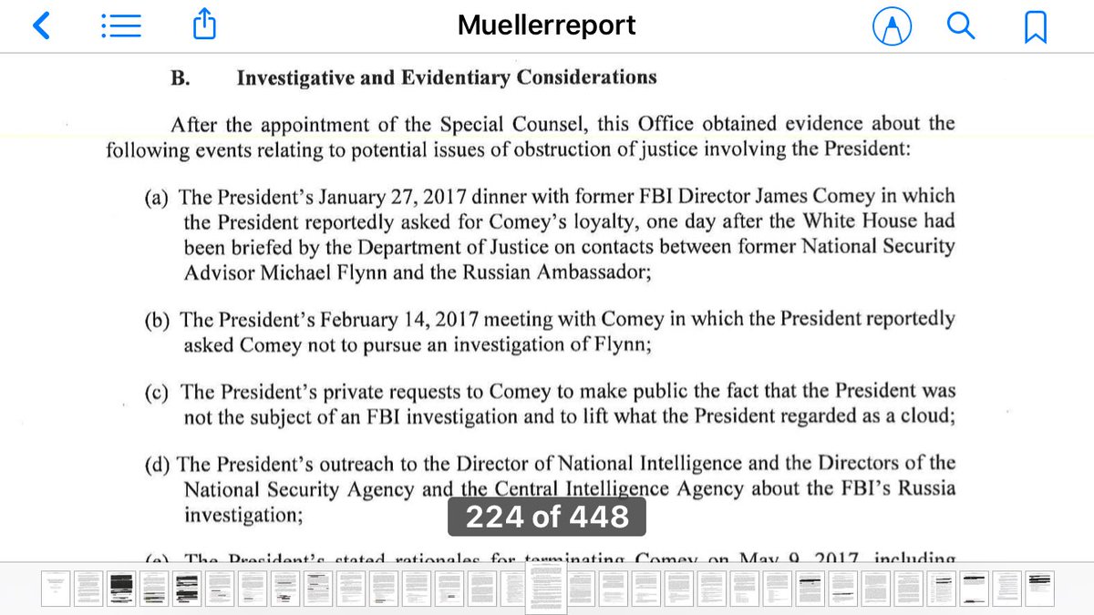 55. A. thru F. documents evidence that there was sufficient factual and legal basis to investigate the president* on obstructionPerspective: For a guy who never met a camera he didn’t like, Trump demurred when it came time for Mueller spotlight. No prob cuz SCO had the evidence