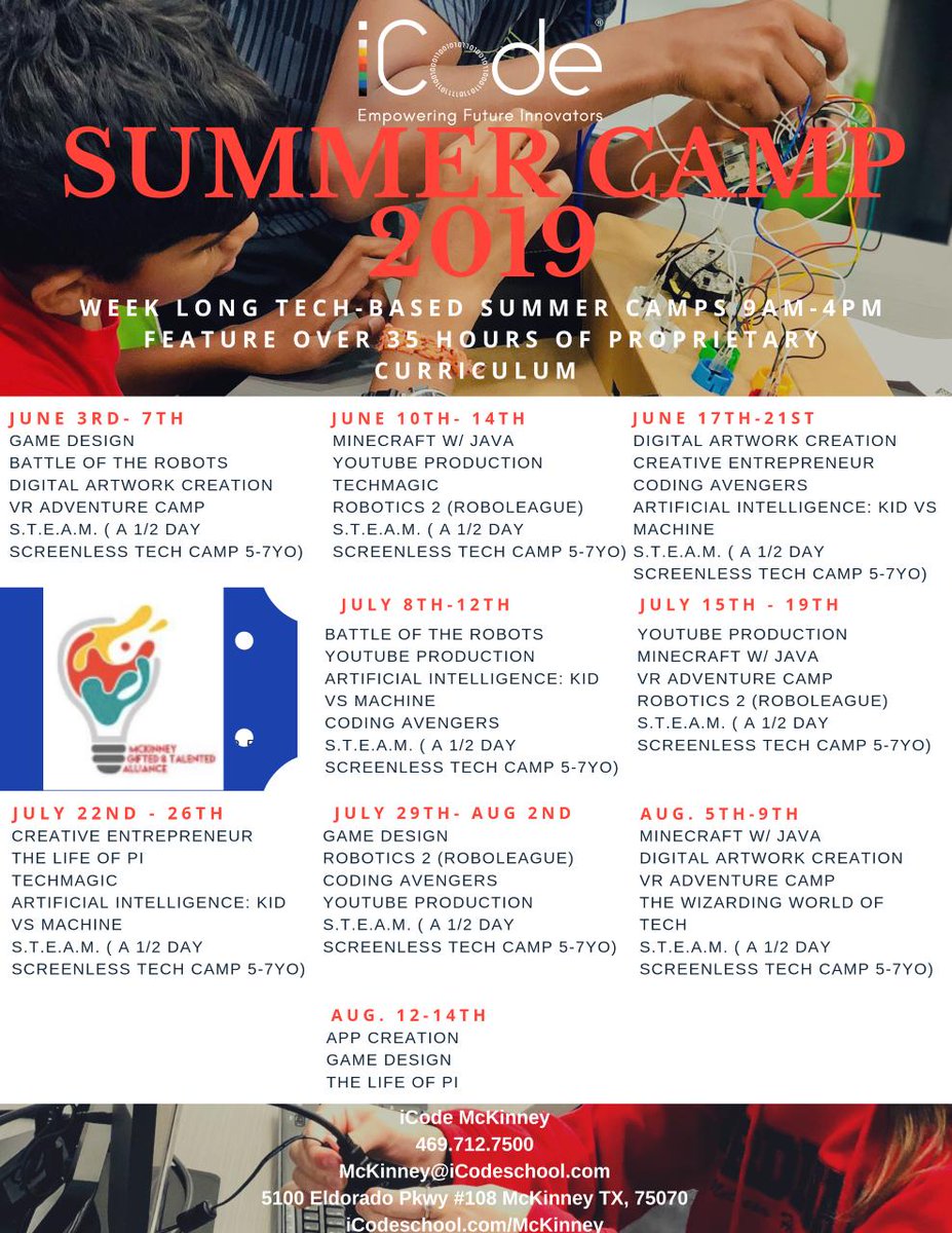 iCode McKinney summer camps!  iCode is offering a special 25% discount  for MGTA members, using the code below.  We have greatly appreciated  iCode's sponsorship this year and their generous participation in many  MGTA  events!