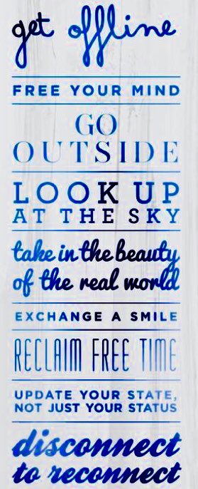 HurleyGirlSara's tweet image. Something to think about this bank holiday weekend...🤔
⛔️📲 
#GetOffline #DisconnectToReconnect 
I am going to try it...🤞🏼☺️❤️
Wish me luck @LukeGoss !