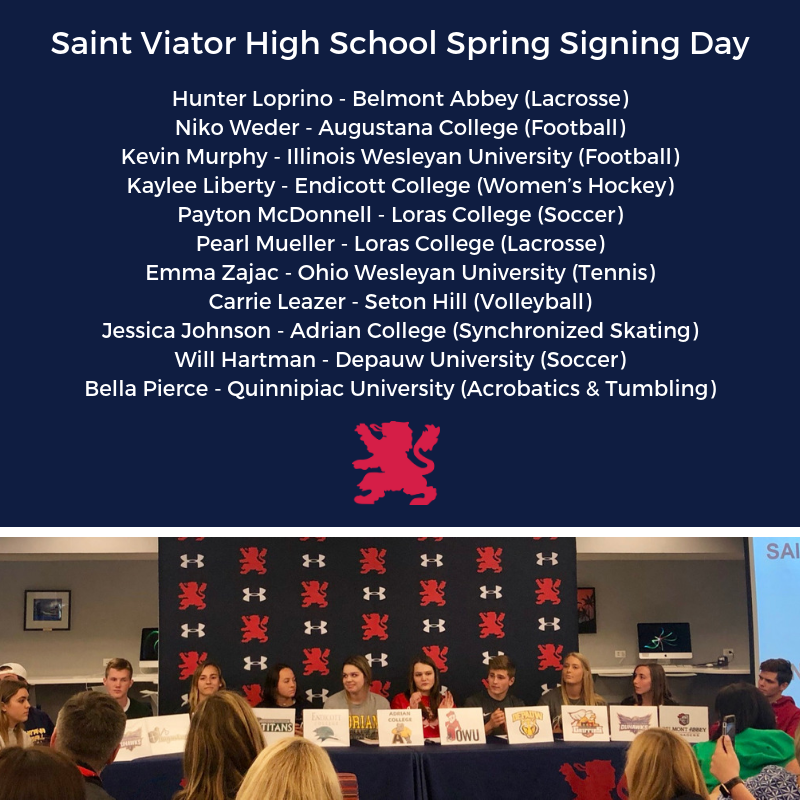 SaintViatorHS's tweet photo. Congratulations to the following Lions for committing to collegiate athletics this afternoon! #GoLions https://t.co/nLo7uXtfZP