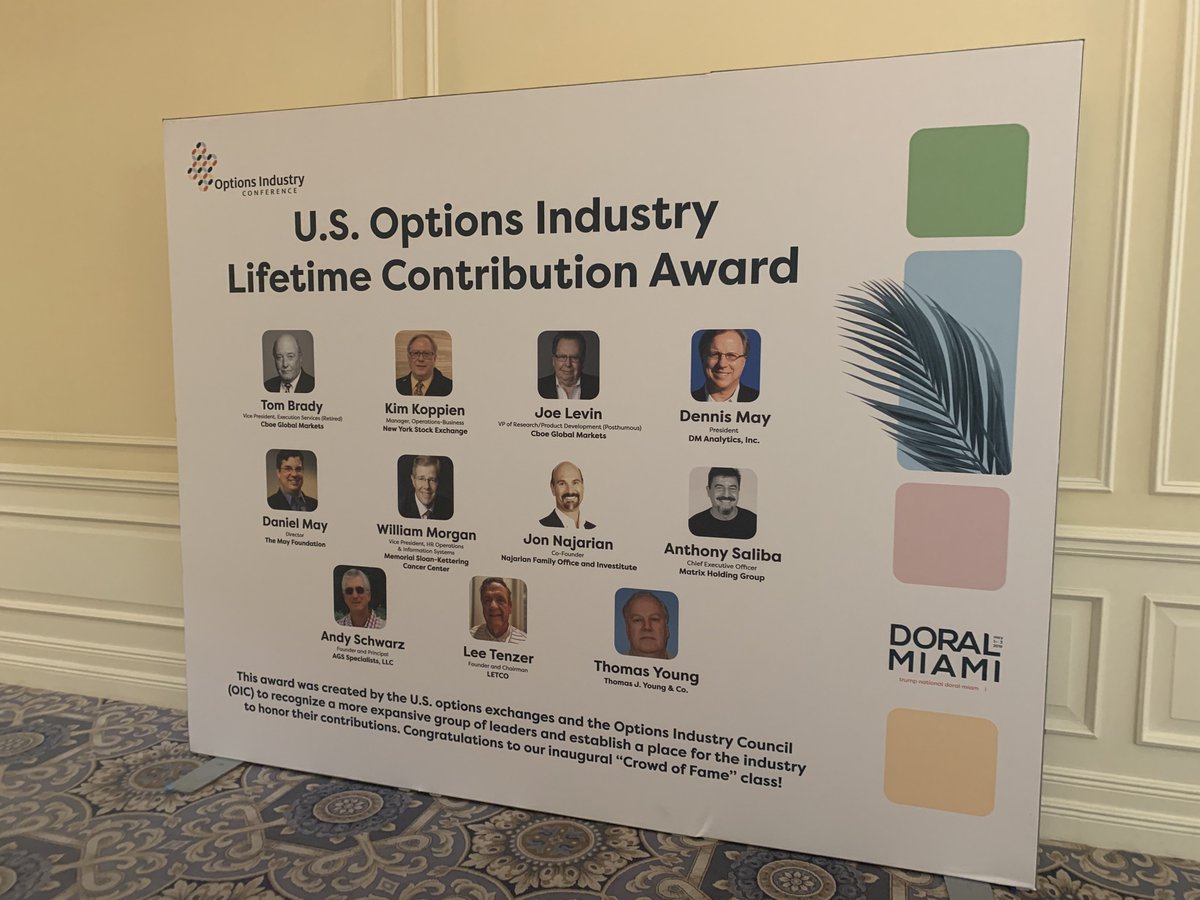 biddough's tweet photo. @matrixextech @OptionsClearing @ajsmarketwizard It is a privilege to be recognized with the U.S. Options Lifetime Contribution Award along with fellow industry leaders. Thank you @OptionsClearing for the recognition and for creating this award to honor options leaders in the years to come. @OptionsConf #OIC2019 https://t.co/C58whPU5MO