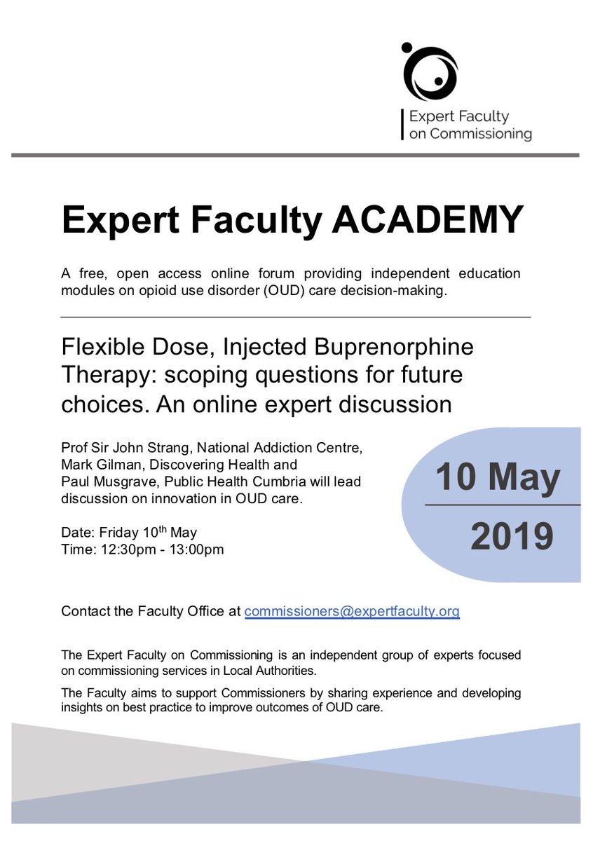 Expert Faculty on Commissioning (@expertfaculty) on Twitter photo The Faculty will hold the first Academy Online Meeting on May 10th! Prof. Sir John Strang, <a href="/MarkGilman4/">Mark Gilman</a> and Paul Musgrave will lead the discussion on innovation in OUD care. Sign up at expertfaculty.org/academy The Faculty will hold the first Academy Online Meeting on May 10th! Prof. Sir John Strang, <a href="/MarkGilman4/">Mark Gilman</a> and Paul Musgrave will lead the discussion on innovation in OUD care. Sign up at expertfaculty.org/academy