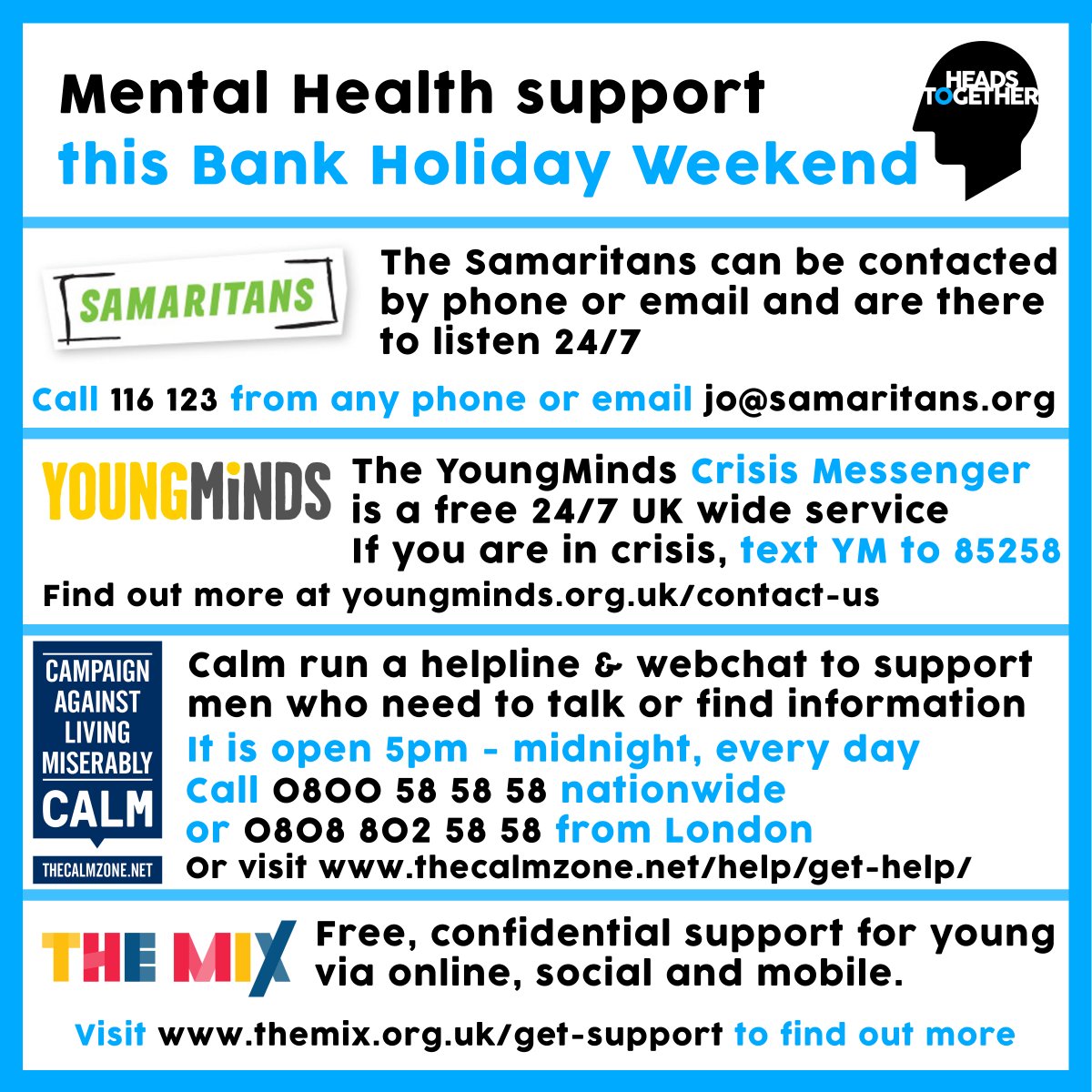 heads_together's tweet photo. Across the #BankHolidayWeekend this channel will have limited moderation. If you're in need of mental health support, please remember that you are not alone and there are places you can turn to for help. https://t.co/pX3HaukQaq