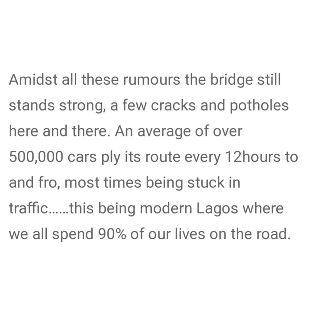 talkaboutlagos's tweet image. Third Mainland Bridge is falling down 🎵🎶🎶

Why does everyone all of a sudden think third mainland bridge is in bad shape?! 

Looks like some people skipped physics class 😏. 

Read our full article and get schooled 🤓. 
talkaboutmag.com/london-third-m…

#TalkAbout #3rdMb