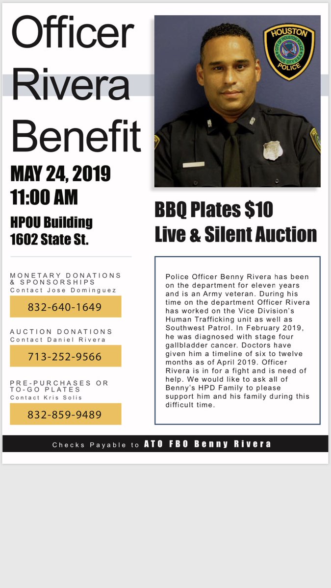 One of our fellow officers is in need of help and on May 24, a BBQ benefit will be held to do just that. At 11:00am there will be food available for purchase and all proceeds will go to Officer Rivera and his family.