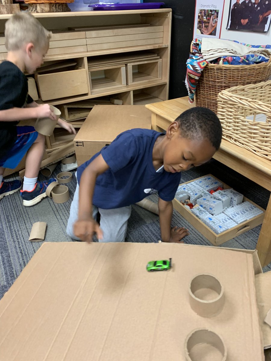 #mvlittles #creativethinkers building ramps and tracks out of cardboard!