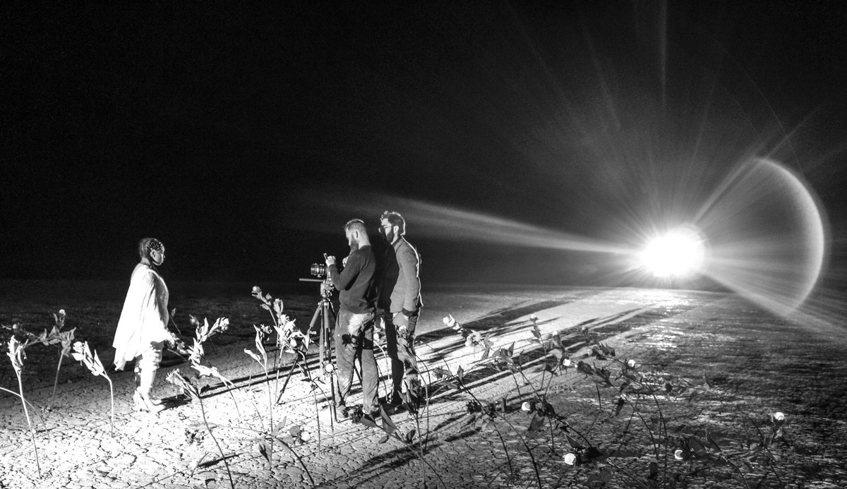 Field of dreams. Writer/Director Chase Burton checks the frame with Cinematographer Bradley Gantt while Treshelle Edmond as “The Moonwoman” awaits further direction. Photo by Sandra Contreras. #behindMATHER