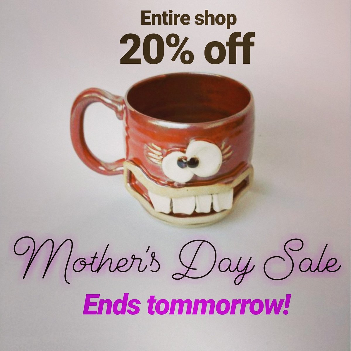 Hey guys! It's FRIDAY! Yes! Don't forget to check out our #mothersdaysale over on Etsy! The entire shop is 20% off through midnight tomorrow! Cheers to the weekend!

nelsonstudiopottery #ugchugmug #ceramics #pottery #stonewarepottery #facemugs #makersmovement #potterylovers #sale