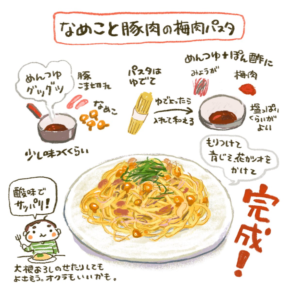 夕飯に食べたパスタ。夏でも美味しく食べれそう。 