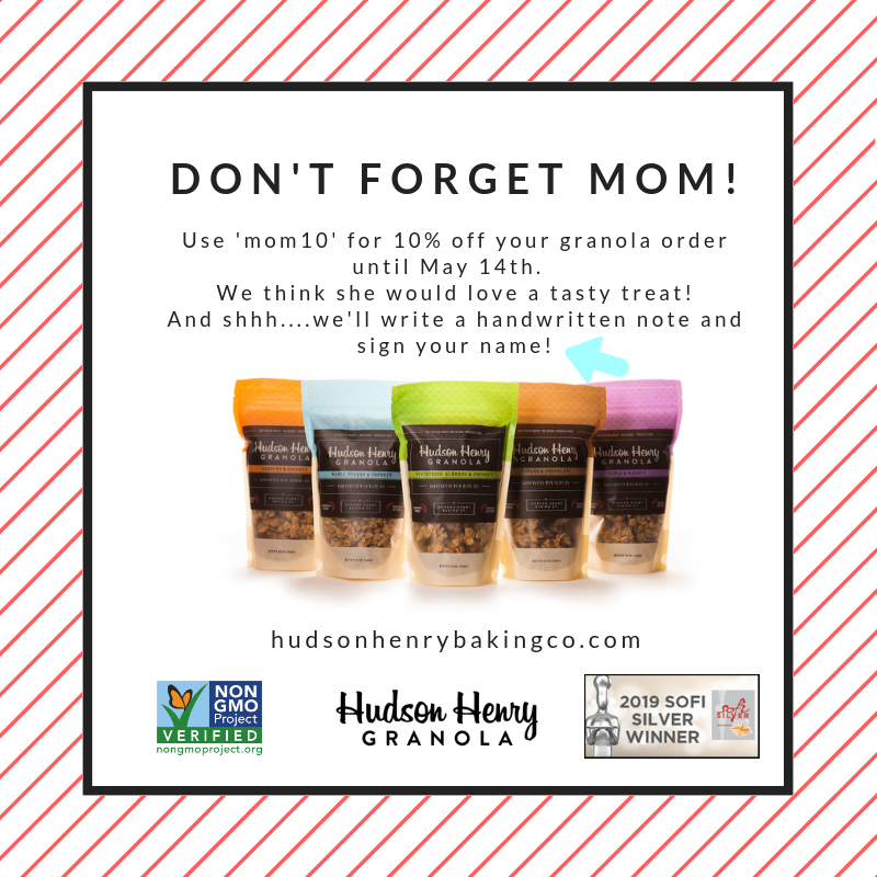 HHBakingCo's tweet photo. It's coming up fast!  Don't forget #mom #grandma #yourspecialsomeone on Mother's Day!  #granola makes a great #gift!  
﹡﹡ And we'll send a handwritten note!  ﹡﹡
hudsonhenrygranola #gratitude #foodie  
https://t.co/tdvdE9tBAO https://t.co/INe4LP1y5f
