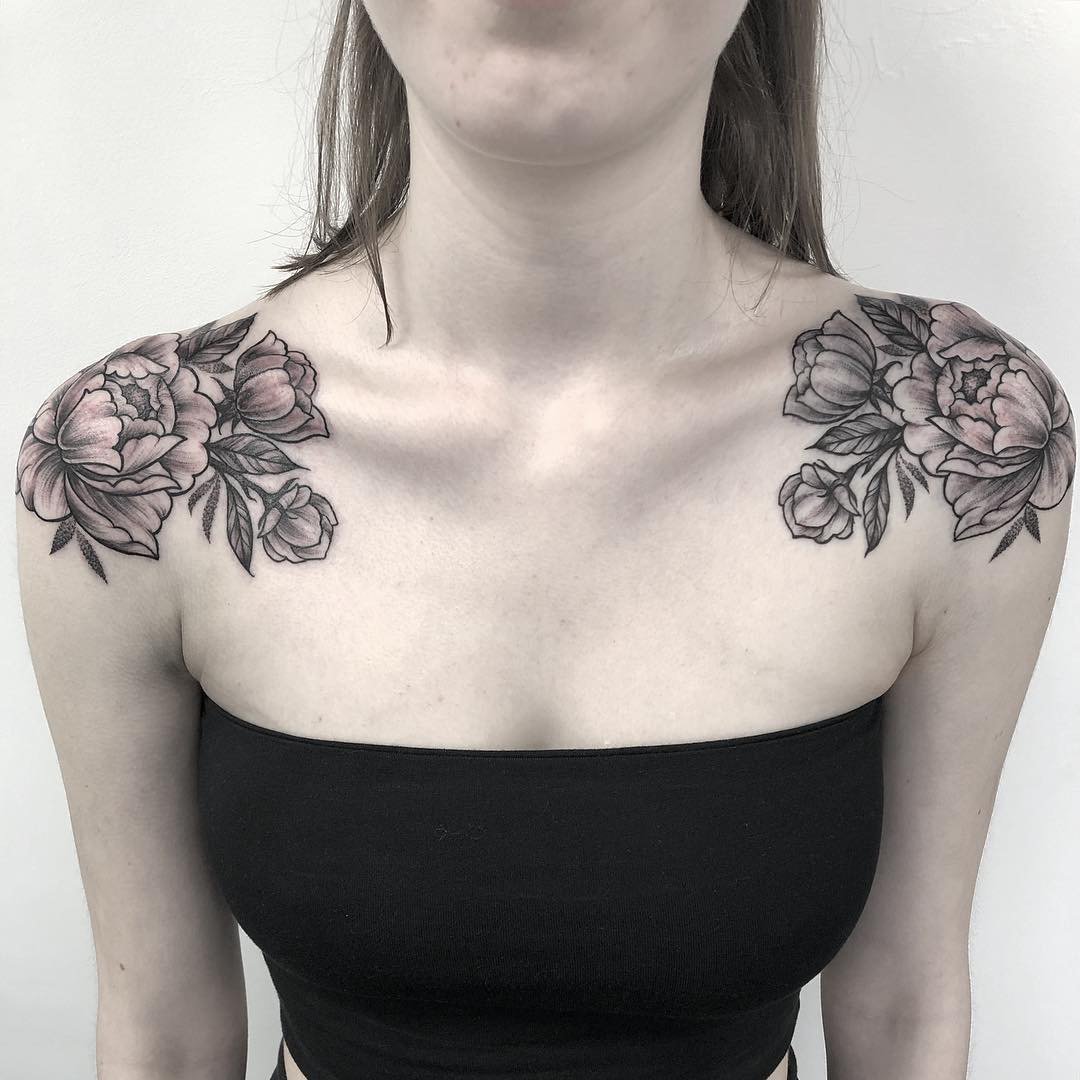 Peony shoulder cap tattoo by Laura Jade TattooNOW #7 Peony shoulder cap tattoo by Laura Jade TattooNOW