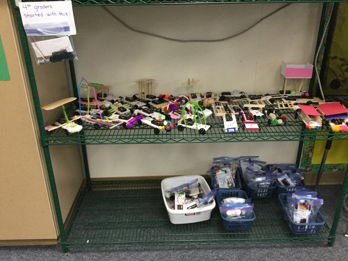 What can 4th graders do with two motors and some wires?  They can build electric cars, apply their understanding of circuits to figure out how to fix cars that go in circles, design bumpers, engineer better switches, make repairs, and add creative flair! <a href="/HTS_Dolphins/">Del Mar Heights</a> #DMUSD