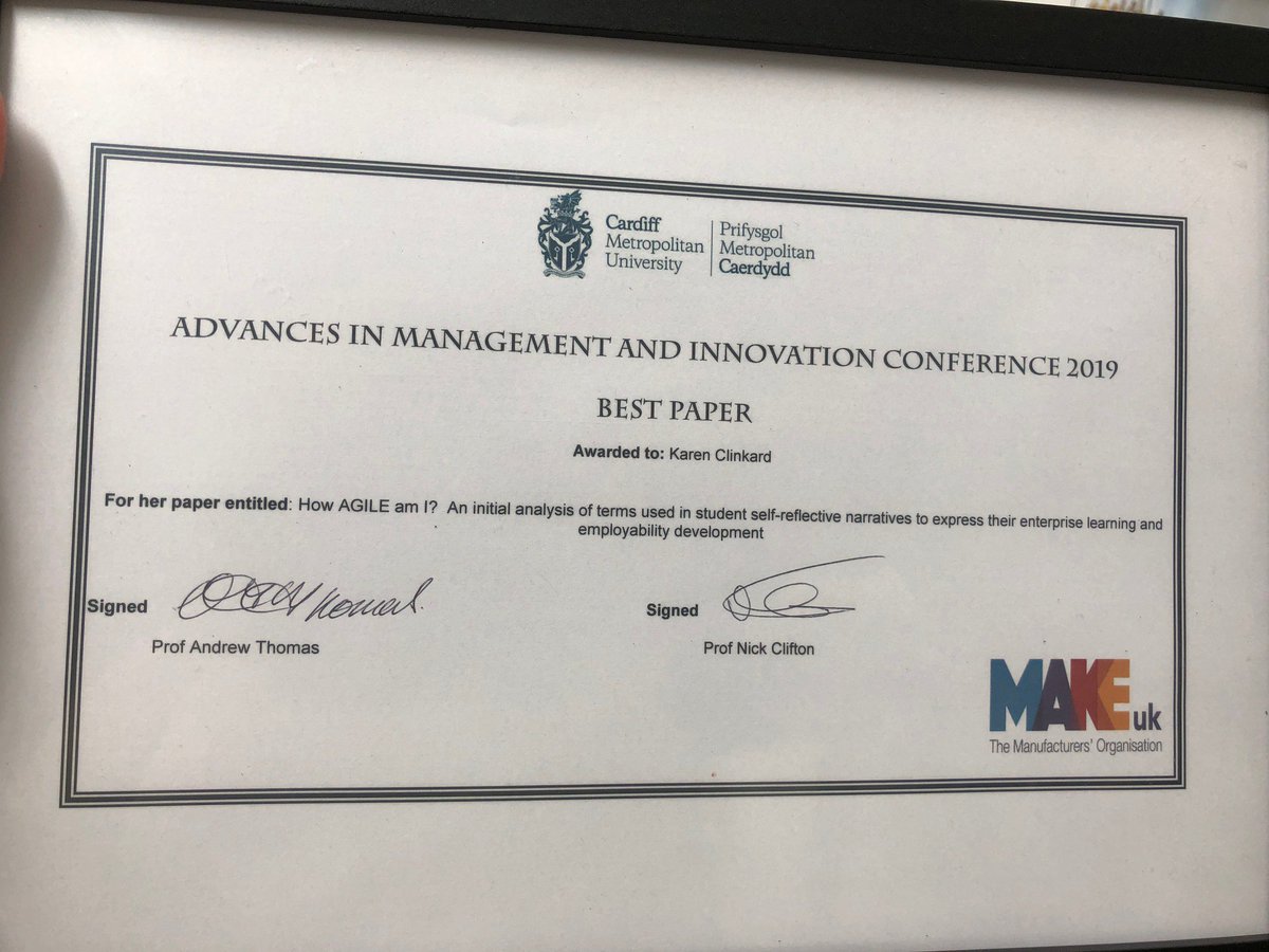 Many congratulations for the best paper award to Karen Clinkard <a href="/Mktgwitch/">Karen Clinkard</a> at the Advances in Management &amp; Innovations 2019 conference. Awesome! Good news all around <a href="/SotonBusiness/">SotonBusinessSchool</a>