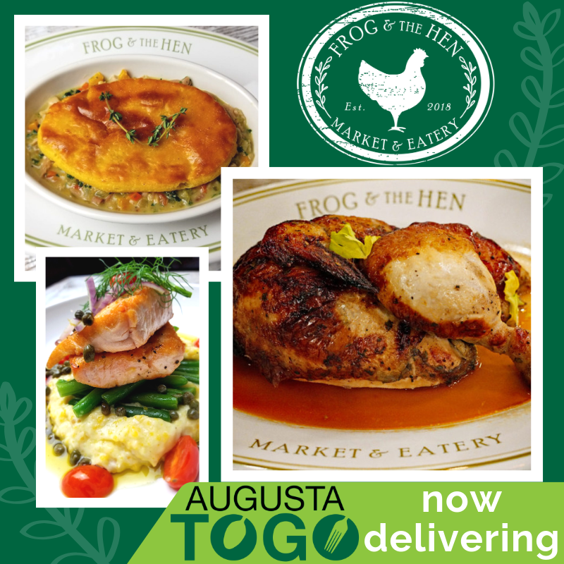 NOW DELIVERING for Frog &amp; The Hen! A "must-try" local gem offering awesome roasted chicken and regional classics featuring all natural, locally sourced ingredients. Be sure to check out their market and special Saturday brunch menu! #supportlocal #localeatsdelivered #augustatogo