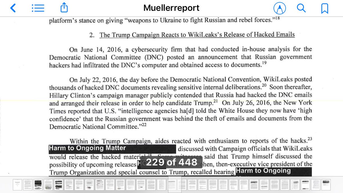 58. 4 damning pages:Trump campaign reacts enthusiastically to a foreign adversary hacking Democrats and plots a strategy around using stolen information; denies having any business dealings with this adversary and then denies Russia hack, while soliciting Russia to hack HRC. Oi