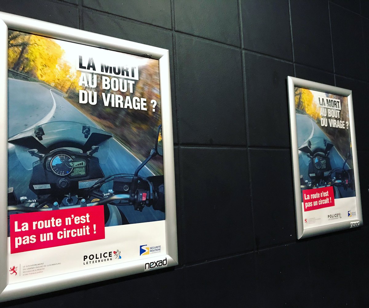 nexadmedia's tweet photo. 😳🙅‍♂️🏎🏍 “La route n’est pas un circuit” #securiteroutiere #ministere #mobilite @planK_ADS @PoliceLux #network #frame #posters #nexad #media #luxembourg https://t.co/tEgMH6Jc6r