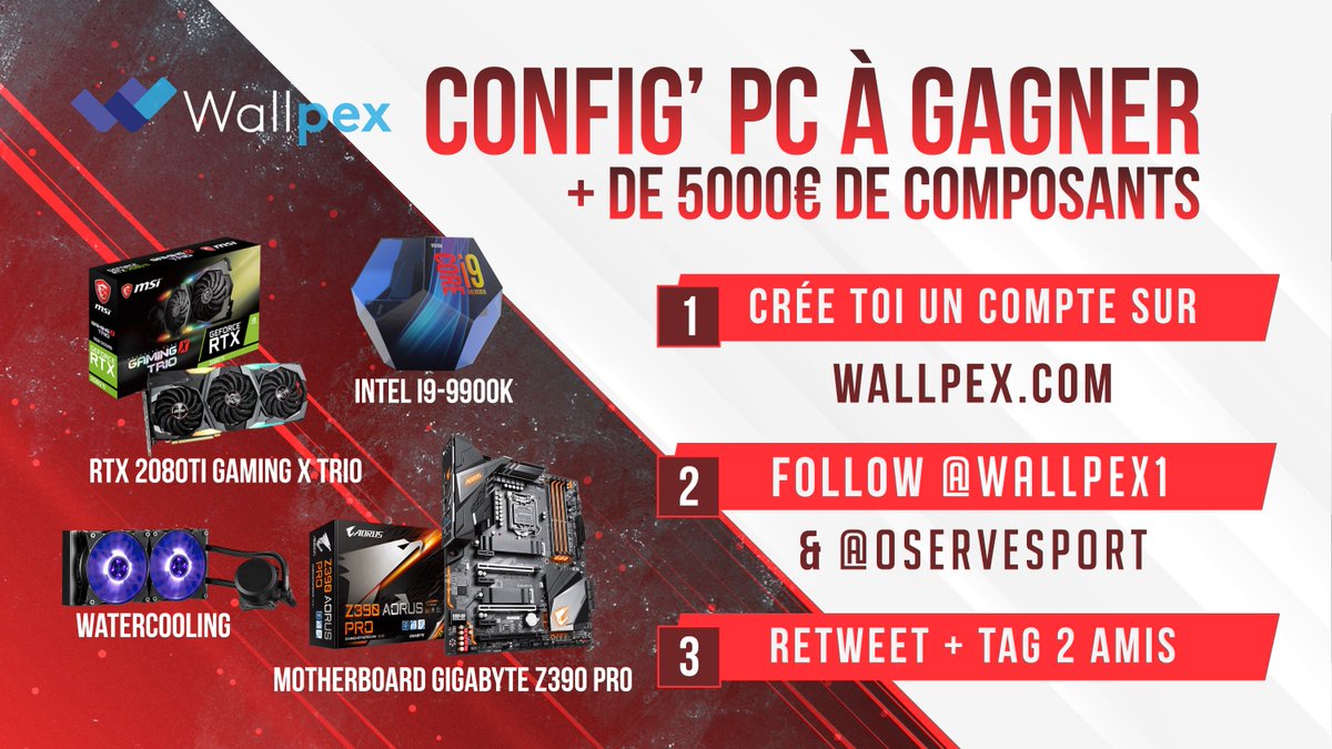 OservEsport's tweet photo. #GIVEAWAY Comme annoncé hier, notre nouveau sponsor @Wallpex1 vous fait gagner une config PC de folie 🔥

Pour maximiser vos chances, vous pouvez également participer sur ce tweet 👇

#RT + #FOLLOW @Wallpex1 &amp; @OservEsport + #TAG 2 amis 🔁

Inscris toi 👉 https://t.co/2bR6XrExGS https://t.co/aEzE091Tgi