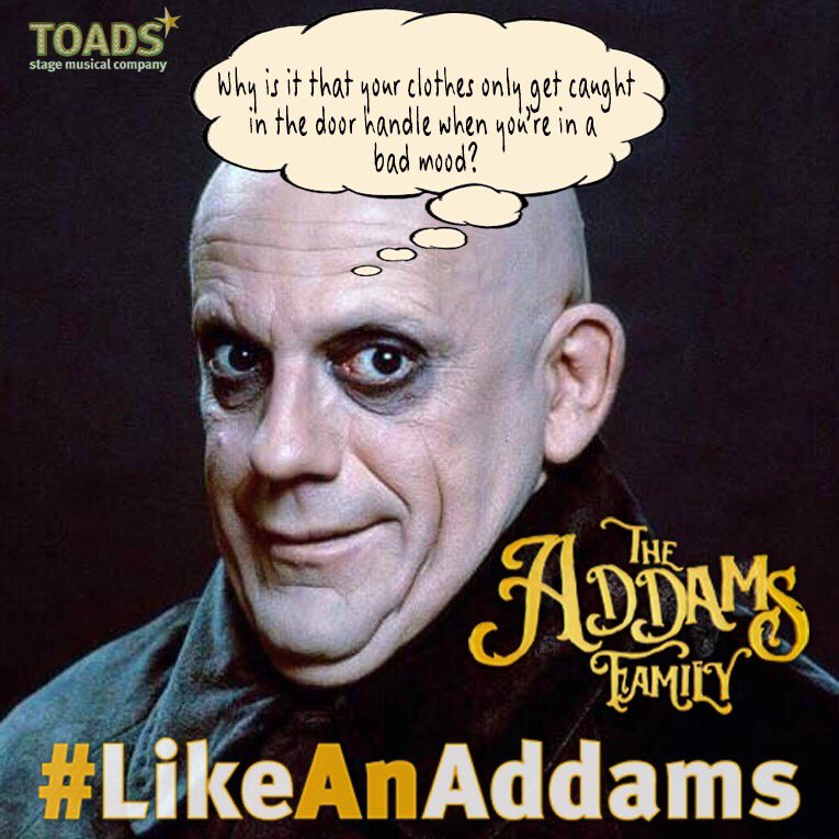 TOADSSMC's tweet photo. Well itโs the end of another week....so it must be FESTER FRIDAY ๐จ๐ปโ๐ฆฒ๐ธ๐ท.
Hmmmmmm good point Uncle Fester ๐ค
@PrincessTorquay #MeetTheAddams #LikeAnAddams #musicaltheatre #morticiaaddams #gomezaddams #princesstheatretorquay #amateurtheatre #localbusiness #BoostTorbay https://t.co/EzNXzj6QMX