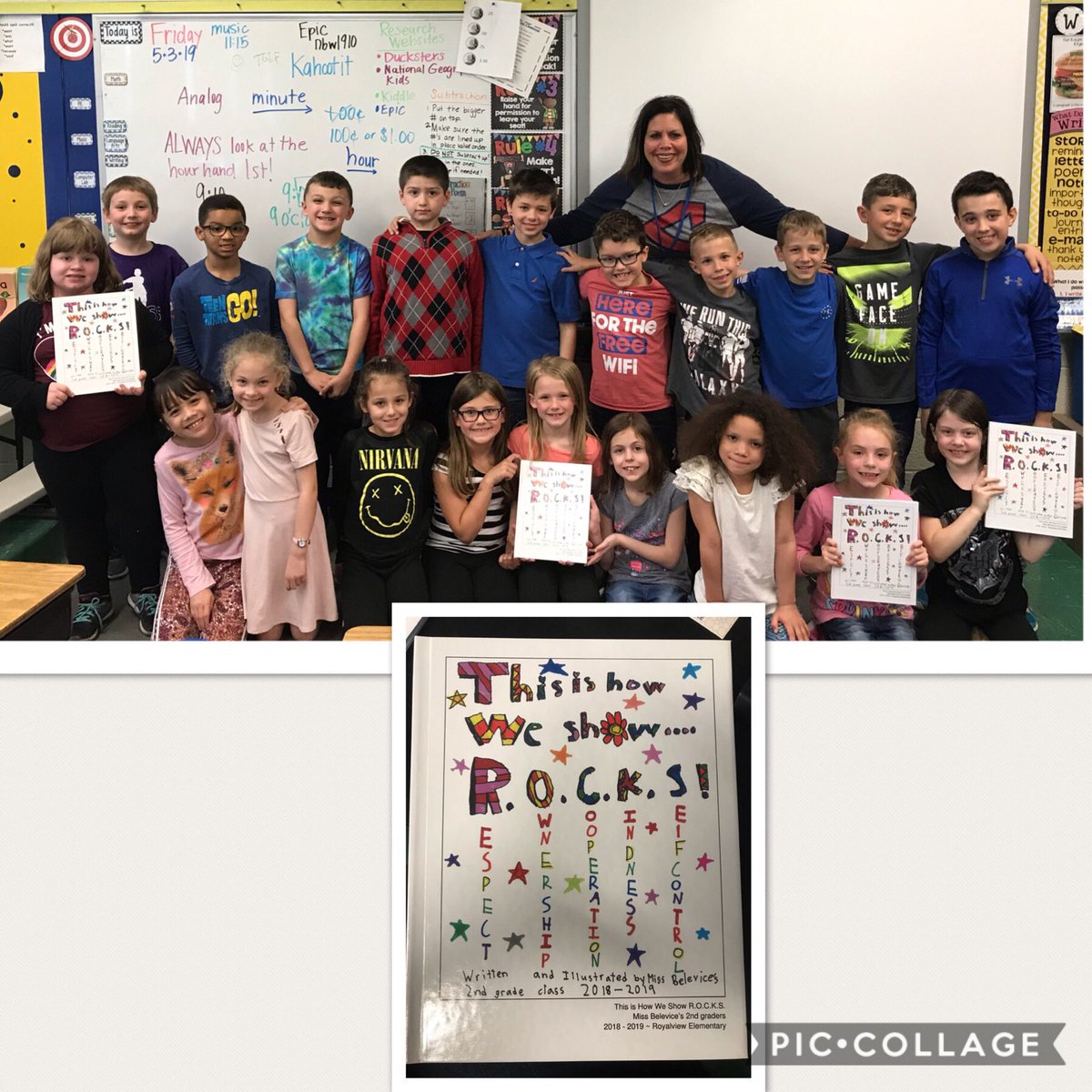 RoadrunnerROCKS's tweet image. Ms.  Belevice’s 2nd Graders illustrated, wrote and published a book about how they show ROCKS at school and at home.  They are amazing!
#weschools
