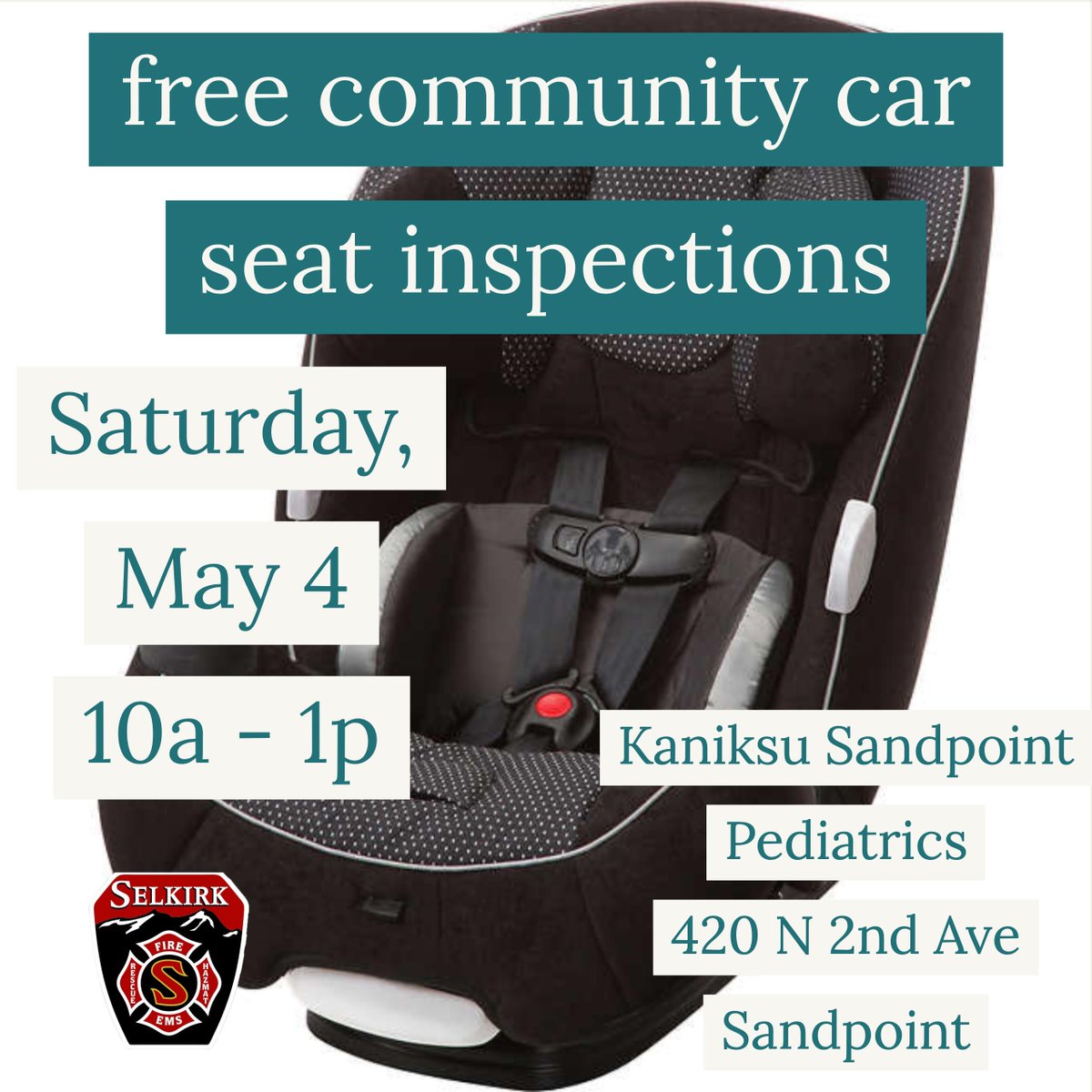 Child passenger safety technicians will be on site to ensure your car seats are installed correctly.
