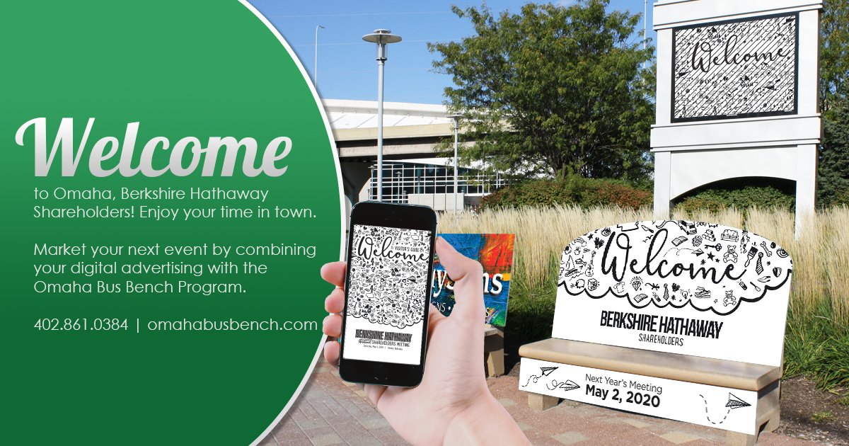 BestBuySignsOma's tweet photo. Welcome to Omaha, #BerkshireHathaway Shareholders! Enjoy your time in town. #BRK2019 Market your next event by combining your digital advertising with the Omaha Bus Bench Program. #GetOutOfHome #OmaBusBench https://t.co/SWINDJN1YP https://t.co/pAUs45qS4C