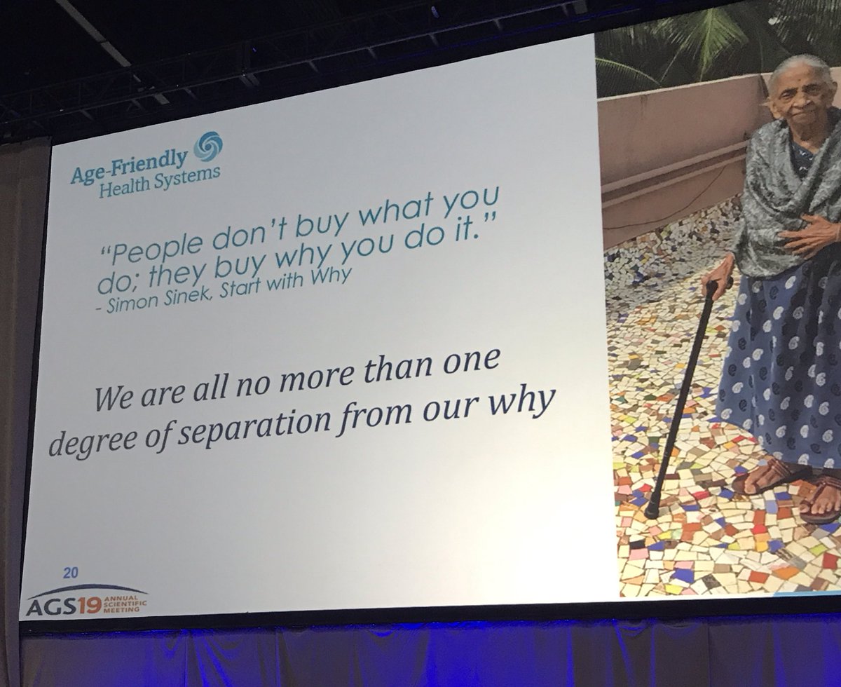 SPerksGillespie's tweet photo. “Geriatricians must lead the transition to Age friendly health systems”.. others will have stories that exemplify the need, but geriatricians know the WHY ... yes! Capture the stories - they will be invaluable to drawing the passion and interest to the why and how. #AGS19 https://t.co/Hu6YC0leNY