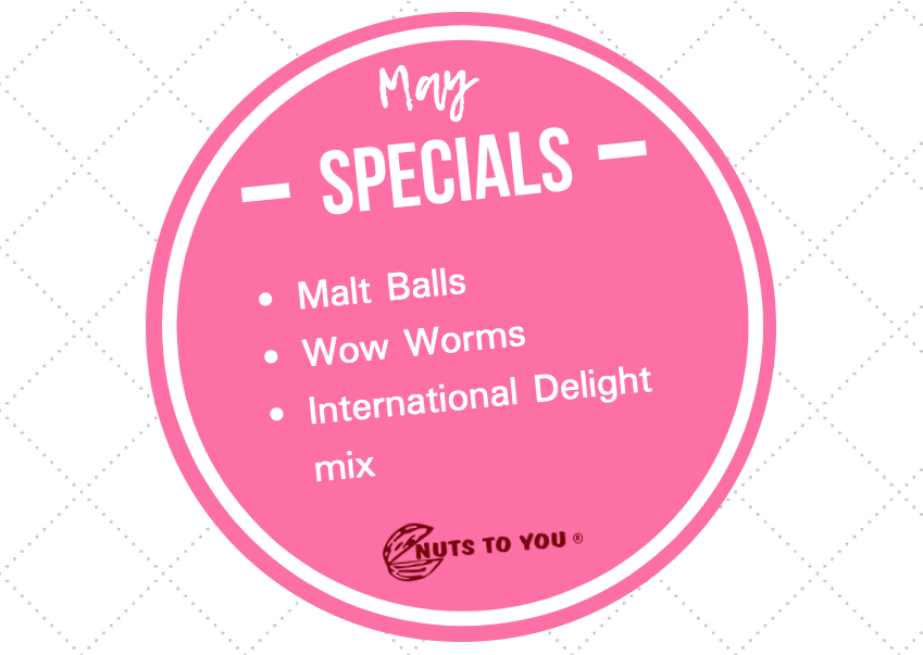 Don't miss our marvelous May specials!

🌷 Milk Chocolate Malt Balls: regular price $6.49/lb, now $5.99/lb
🌷 Wow Worms: regular price $2.99/lb, now $2.49/lb
🌷 International Delight mix: regular price $5.99/lb, now $4.99/lb