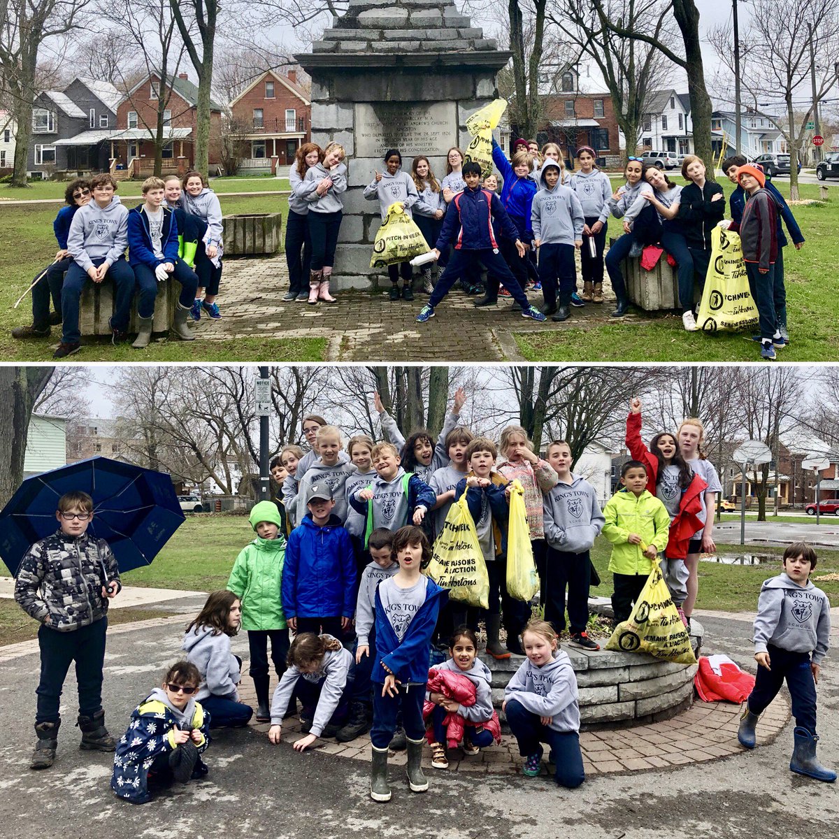 Grades 1 - 8 helping out and working together to clean up the neighbourhood for Pitch-In Kingston! #pitchinkingston