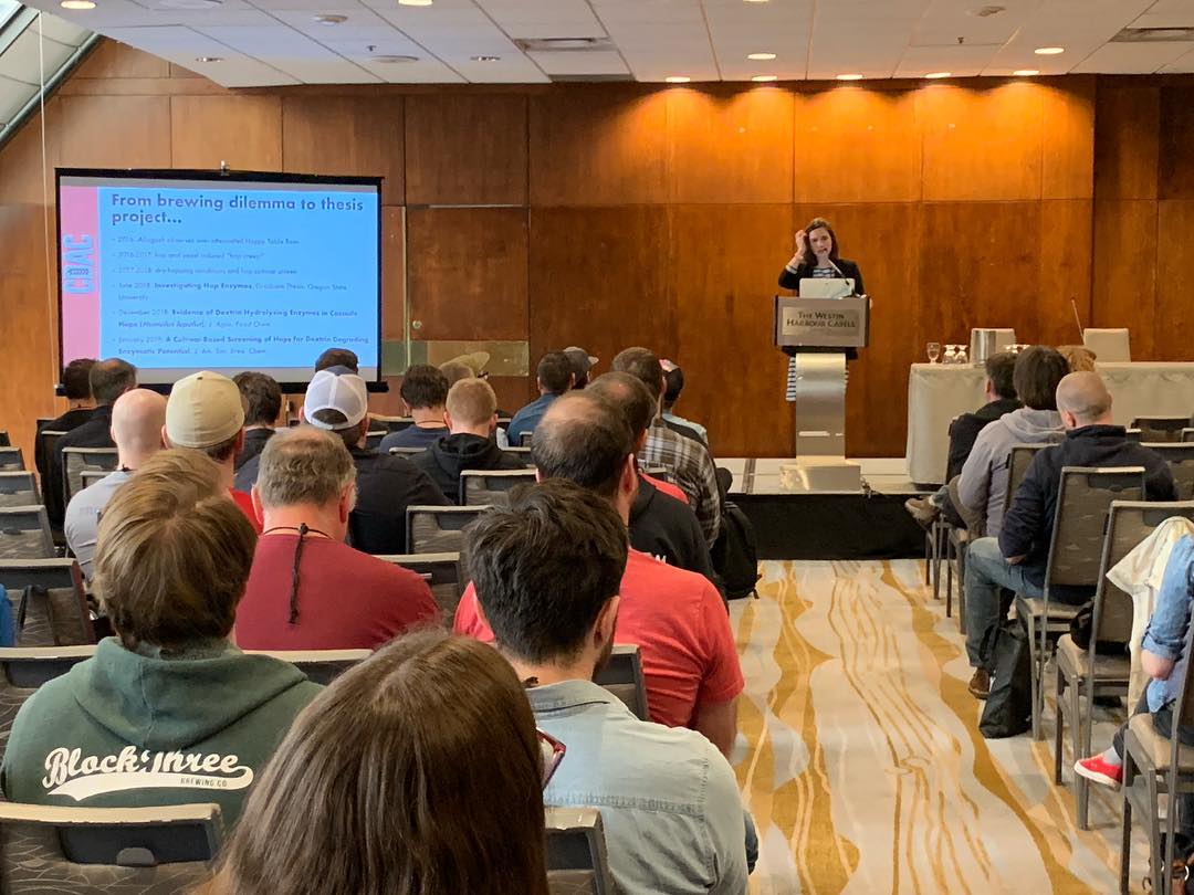 Another popular session today listening about "How dry-hopping influences beer quality: an exploration of bioactive enzymes in hops" with Kaylyn Kirkpatrick. Lots to learn!
#CBAC2019