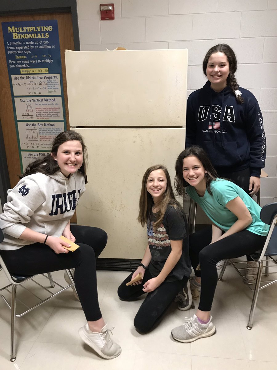 Day 1 of fridge renovations! These girls showed up during their flex to take the hardware off and sand it down! Next up is deep clean then onto painting! 💪🧼🧽👩🏻‍🎨 #twentyyearoldfridge #classroomreno #teamworkmakesthedreamwork